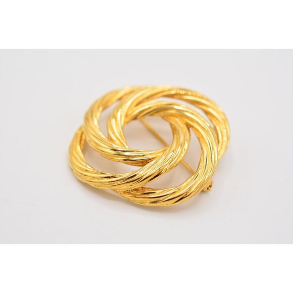 Monet Vintage Round Pin Brooch Gold Tone Metal Shiny Signed Chunky 1980s Bin4 - Picture 5 of 12